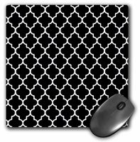 3dRose LLC 8 x 8 x 0.25 Inches Mouse Pad, Black Quatrefoil Pattern Stylish Moroccan Tile Style Modern Elegant Geometric Clover Lattice (mp_120253_1)