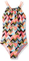 Kanu Surf Toddler Girls' Jasmine Beach Sport Halter One Piece Swimsuit, Ruby Multi Chevron, 4T