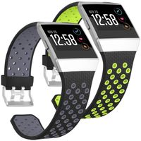 SKYLET for Fitbit Ionic Bands, 2 Pack Soft Breathable Accessories Wristbands for Fitbit Ionic Bracelet with Buckle (No Tracker)[2PC: Black-Green&Black-Blue]