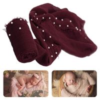 Newborn Photography Wrap | Handmade Pearl Decor Wrap Blanket for Baby Photo Props | 35.5 X 67 inch Newborn Photo Shoot Outfits Deep Wine Red