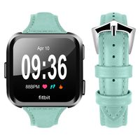 Ginamart For Fitbit Versa Watch Bands, Women Men Genuine Leather Slim Replacement Band Bracelet Strap Accessories Wristband 11 Colors (Green)