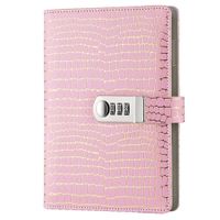 ARRLSDB Password Notebook with Lock, A5 Size PU Leather Combination Lock Diary Password Journal Locking Student Handbook Notepad and Journal Diary (Pink)