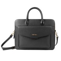 Comfyable Laptop Shoulder Bag for Women, Genuine Leather Fashion Ladies Satchel Bags, Waterproof Double Zip Handbag Compatible with Macbook 13 inch, Black