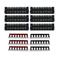 Eowpower 6Pcs 600V 25A Dual Row 8 Position Screw Terminal Strip and 6Pcs 400V 25A 8 Position Black/Red Pre Insulated Terminal Barrier Strip