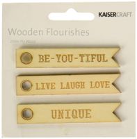 Kaisercraft FL493 Laser Cut Wood Flourish, Word Flags, Unique, 3-Pack