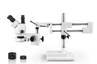 Vision Scientific VS-5FZ-IFR07 Simul-Focal Trinocular Zoom Stereo Microscope,10x WF Eyepiece,0.7X-4.5X Zoom,3.5X-90x Magnification,0.5X & 2X Auxiliary Lens, Double Arm Boom Stand, 144-LED Ring Light