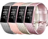 Tobfit Sport Bands Compatible for Fitbit Charge 3 and Charge 3 SE, 4 Pack, Soft Rubber Strap for Women/Men, Champagne Gold, Rose Gold, Pink, Grey, Small