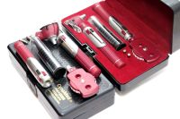 Cynamed Otoscope Set - Fiber Optic Double Handle Multi-Function Ear Scope for Ear & Eye Examination - Includes Hard Case (Burgundy)