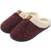 ULTRAIDEAS Women's Cozy Memory Foam Slippers Fuzzy Wool-Like Plush Fleece Lined House Shoes w/Indoor, Outdoor Anti-Skid Rubber Sole (11-12,Wine/Black)