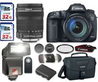 Canon EOS 7D Mark II DSLR Camera Bundle with Canon EF-S 18-135mm f/3.5-5.6 is STM Lens + 2pc 32 GB SD Card + Card Reader + Flash