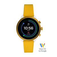 Fossil Women's Sport Heart Rate Metal and Silicone Touchscreen Smartwatch, Color: White, Yellow (Model: FTW6053)