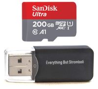 SanDisk 200GB Ultra Micro SDXC Memory Card Bundle Works with Samsung Galaxy Note 8, Note 9, Note Fan Edition Phone UHS-I Class 10 (SDSQUAR-200G-GN6MN) Plus Everything But Stromboli (TM) Card Reader
