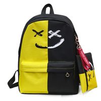 Cinhent Backpacks 2PCS Women Girls Smile New Large-Capacity Leisure Travel Shoulder Bookbags School Books Laptop Backpack+Small Bag (Yellow)