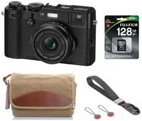 Fujifilm X100F 24.3 MP APS-C Digital Camera - Black, Bundle Kit with Fujifilm F-5XB Shoulder & Belt Canvas Camera Bag + 128GB SD Card + Peak Design Camera Cuff Wrist Strap