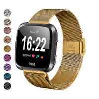 MEFEO Compatible with Fitbit Versa Bands, Stainless Steel Metal Band Mesh Bracelet with Strong Magnet Lock Wristbands Replacement for Fitbit Versa/Versa 2/Versa Lite/SE (Gold, Large)