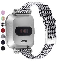 MEFEO Compatible with Fitbit Versa Bands, Woven Fabric Slim Band Narrow Stylish Wristband Replacement Strap for Fitbit Versa/Versa 2/Versa Lite Edition Women (Small, Black/White)