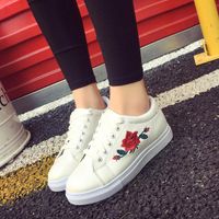Hemlock Teen Lace Up Flat Shoes, Women Running Sneakers Sports Outdoors Shoes Embroidery Flower Shoes (US:7.5, White)