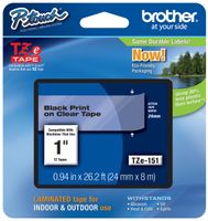 Genuine Brother 1" (24mm) Black on Clear TZe P-touch Tape for Brother PT-9600, PT9600 Label Maker