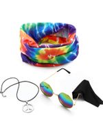 3 Pieces Hippie Costume Set, Include Peace Sign Necklace, Headband, Sunglasses for Theme Parties (Style A)