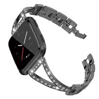 TOYOUTHS Bling Bracelet Compatible with Fitbit Versa Bands for Women Nickel-Free Stainless Steel Wristbands Replacement for Versa Lite Special Edition Accessories Metal Bangle Strap Black