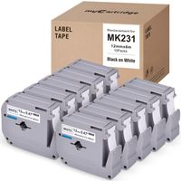 myCartridge 10 Pack Compatible with Brother M Tapes M-K231 MK231 MK-231 Mk 231 P-Touch Label Tape 12mm × 8M, for PT-M95, Pt-70BM, Pt-90, Pt-65, Pt-70, Pt-70Sr, Pt-85 Label Maker, Black On White