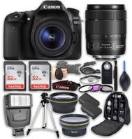 Canon EOS 80D Digital SLR Camera with EF-S 18-135mm f/3.5-5.6 Image Stabilization USM Lens + 2pc SanDisk Ultra 32GB Memory Cards + Auxiliary 2x Telephoto + 58mm Wide Angle + Accessory Bundle