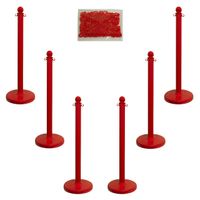 Mr. Chain Plastic Stanchion Kit with 50 Feet of 2-Inch Link Chain and C-Hooks, Red, Pack of 6 (71105-6)