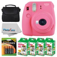 Fujifilm instax mini 9 Instant Film Camera (Flamingo Pink) + Fujifilm Instax Mini Twin Pack Instant Film (80 Shots) + Camera Case + AA Batteries + Accessory Bundle