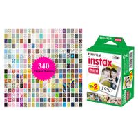 Fujifilm instax Mini Instant Film (20 Shots) + 340 Border Stickers for Fuji Mini Instax - Themes: Animal, B-Day, BFF, Cakes, Cars, Travel, Graduation, Holiday, Emoji's, Nature, Postal, Solar, Sports