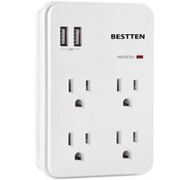 BESTTEN Wall Outlet Surge Protector with 2 USB Charging Ports (5V/2.4A) and 4 AC Outlets, 15A/125V/1875W, ETL Certified, White