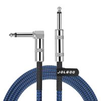 1/4 Inch Cable Guitar Cable 10 Ft Straight to Right Angle 1/4 Inch 6.35mm Plug Bass Keyboard Instrument Cable Blue and Black Tweed Cloth Jacket, Electric Mandolin, pro Audio JOLGOO