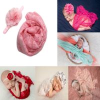 Baby Photography Props Blanket Newborn Girls Boy Photo Shoot Outfits Infant Blanket Lace Wrap and Headband(Pink)