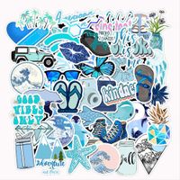 Blue Cartoon Vinyl Waterproof Sticker - Laptop Phone Case Suitcase Helmet DIY Decorative Applique Vinyl Waterproof Fashion Sticker (50pcs)