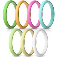 ThunderFit Women's Thin and Stackable Silicone Rings Wedding Bands - 7 Pack 2.5mm Width - 2mm Thick (White, Yellow Green, Deep Pink, Blue, Yellow, Orange, Green, 6.5-7 (17.3mm))