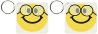 3dRose Geeky smiley face Cute geek Happy nerd yellow smilie with glasses - Key Chains, 2.25 x 2.25 inches, set of 2 (kc_113100_1)