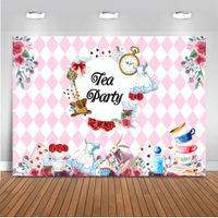 Mehofoto Tea Party Backdrop Floral Birthday Party Background for Bridal Shower 7x5ft Vinyl Teapot Tea Party Baby Shower Banner Decoration Backdrops
