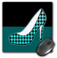 3Drose 8 X 8 X 0.25 Inches Mouse Pad I Love Shoes Houndstooth Print High Heel Shoe on Black and Teal (mp_57144_1)