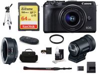 Canon EOS M6 Mark II Mirrorless Digital Camera (Black) with EF-M 15-45mm Lens and EVF-DC2 Viewfinder (Black) Bundle, Includes: Canon EF-M Lens Adapter Kit + SanDisk 64GB Extreme Memory Card (9 Items)