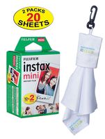 Fujifilm Twin-Pack of 10 Instax Mini Film (20-Sheets) | Designed for Mini 8 / Mini 9 Camera | Develops and Prints Photos Instantly | -Bonus- Free Lens Cleaner Microfiber Cloth