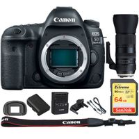 Canon EOS 5D Mark IV CMOS DSLR Camera (Body) Wi-Fi NFC 4K Video w/Bundle Includes,Tamron SP 150-600mm F/5-6.3 Di VC USD G2 Zoom Lens for Mounts + Sandisk 64GB Extreme SD Memory UHS-I Card
