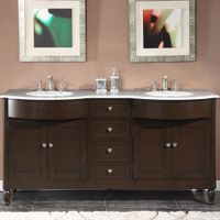 Silkroad Exclusive HYP-0717-WM-UWC-72 Marble Top Double Sink Bathroom Vanity with Dark Walnut Finish Cabinet, 72", Dark Wood