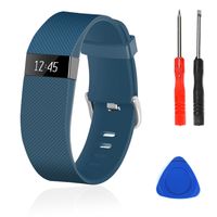 Wizvv Compatible Bands Replacement for Fitbit Charge HR,Charge HR 1, with Metal Buckle Fitness Wristband Strap Women Men Large Small (Navy,Small)