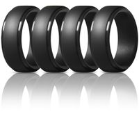 ThunderFit Silicone Rings for Men - 4 Pack/Single Ring Step Edge Rubber Wedding Bands (4 Black Rings, 13.5-14 (23mm))