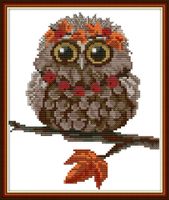 Maydear Full Range of Embroidery Starter Kits Stamped Cross Stitch Kits Beginners for DIY Embroidery (Multiple Pattern Designs) - Owl with a Necklace
