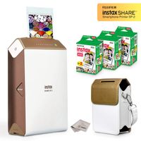 Fujifilm Instax Share Smartphone Printer SP2 (Gold) + Fuji Instax Mini Twin Pack Instant Film (60 Sheets) + Premium Protective Case + Microfiber Cleaning Cloth - Mega Value Instant Printer Bundle
