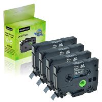 GREENCYCLE 4 Pack Compatible for Brother 1/2" (12mm x 26.2ft) White on Black Cassettes TZe335 TZe-335 TZ-335 TZ335 Laminated Label Tape for P Touch PTH110 PTD210 PTD600 PTD400 PTP750W Printer