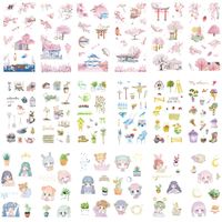 Kawaii Stationery Sticker Set (Assorted 18 Sheets) Pink Sakura Cherry Blossom Household Gardening Tool Cute Girl Flower Succulent Plants Cactus Decorative Adhesive Label for for Diary ScrapbookPlanner