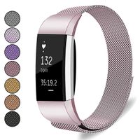 Mosonoi Compatiable with Fitbit Charge 2 Bands, Adjustable Metal Straps Replacement Bands Charge 2 Accessories Fit for Fitbit Charge 2 Smartwatch Women Men(Small, Sakura Pink)