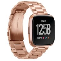 Fitbit Versa Metal Band Rose Gold Accessories Bracelet Small Large, Stainless Steel Replacement Band with Folding Clasp Strap for Fitbit Versa Smart Watch Bands Wristband Women Men (classic-rose gold)