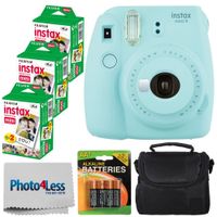 Fujifilm instax Mini 9 Instant Film Camera + Fujifilm Instax Mini Twin Pack Instant Film (60 Exposures) + Compact Camera Case + 4 Pack AA Batteries + Cleaning Cloth - Top Valued Bundle (Ice Blue)